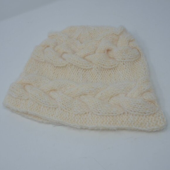 vtg 60s Retro Hand Knit Cream Ivory Mod Cable Pillbox Bucket Hat Cottagecore EUC - Picture 6 of 7